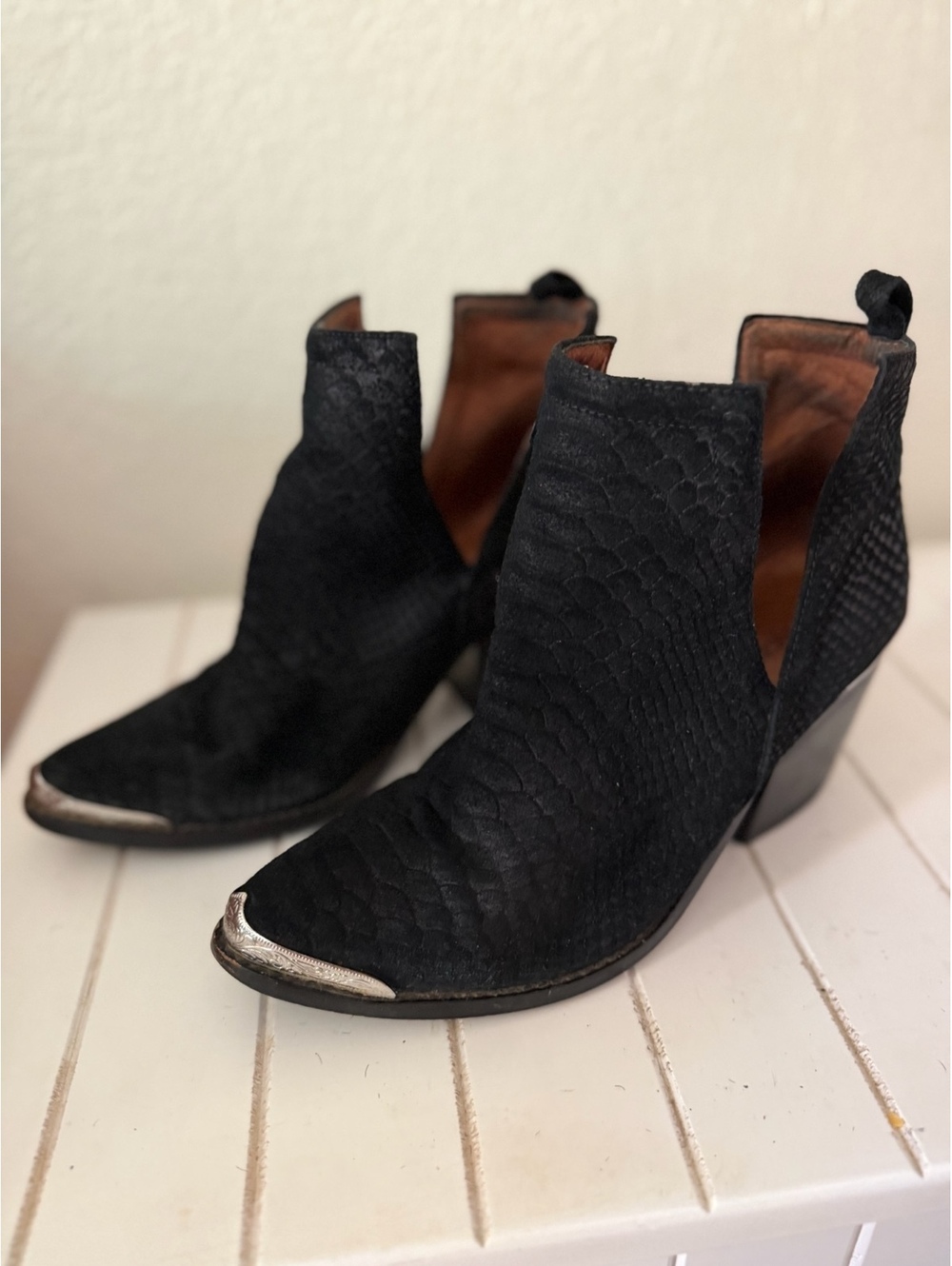 Jeffrey Campbell Black ankle boots with silver toe caps